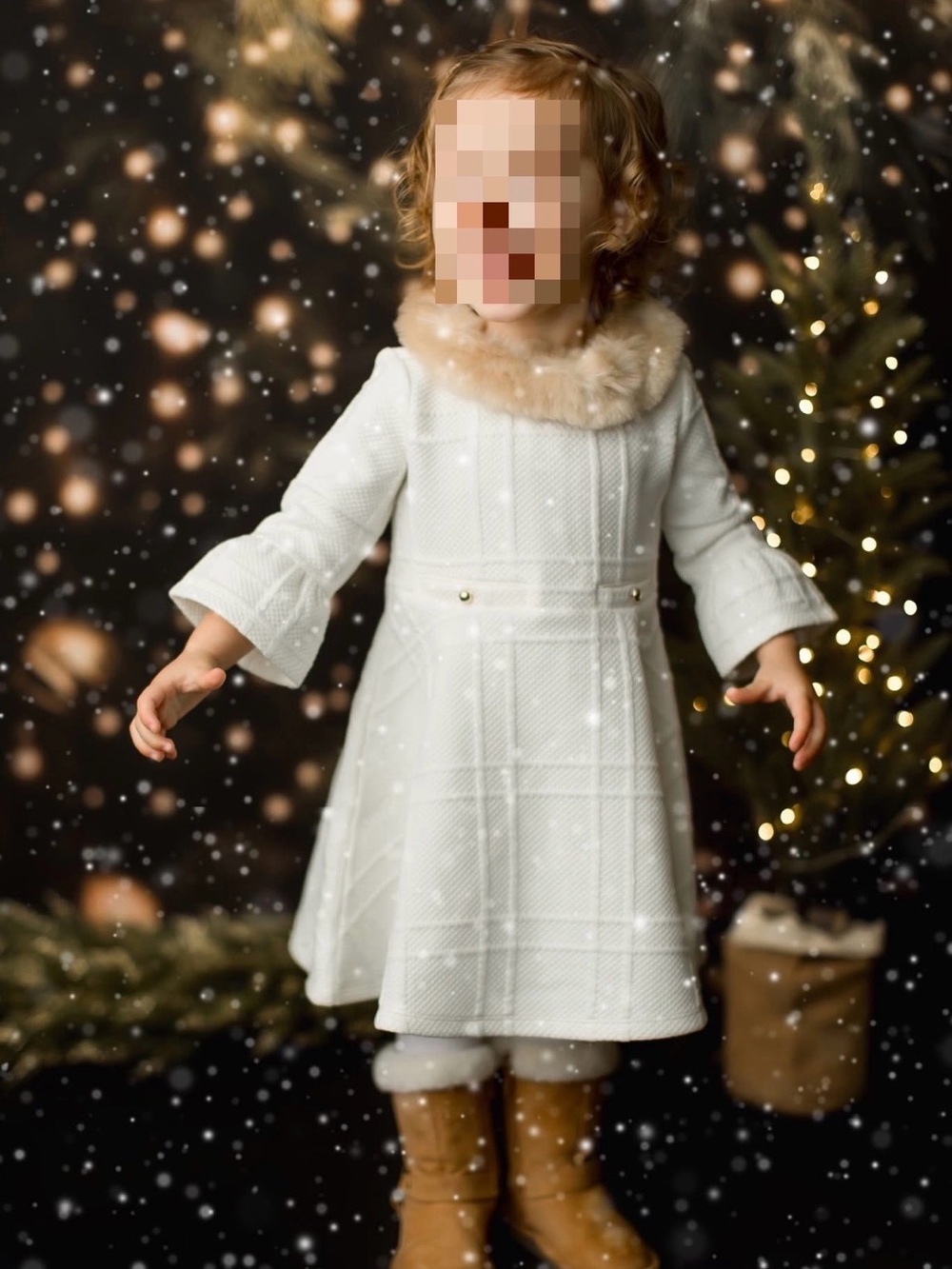 Janie and Jack Cream Dress with Faux Fur Collar